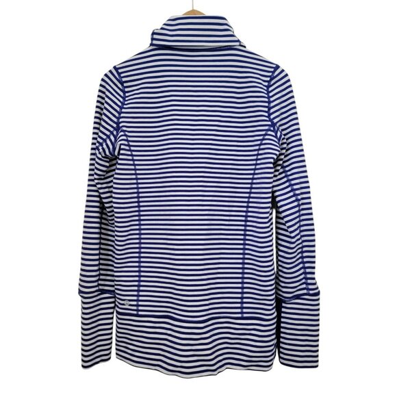 Lululemon IN STRIDE Blue & White Striped Full-Zip Athletic Jacket w/Thumbholes 8 - Picture 2 of 12